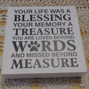 Memorial to beloved pet, free standing wood. Lightweight, new